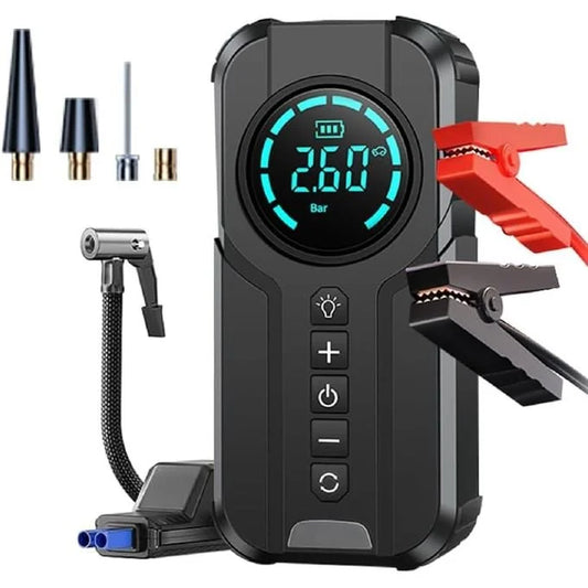 Démarreur d'urgence portable 4 en 1 avec compresseur d'air Pro 🎁